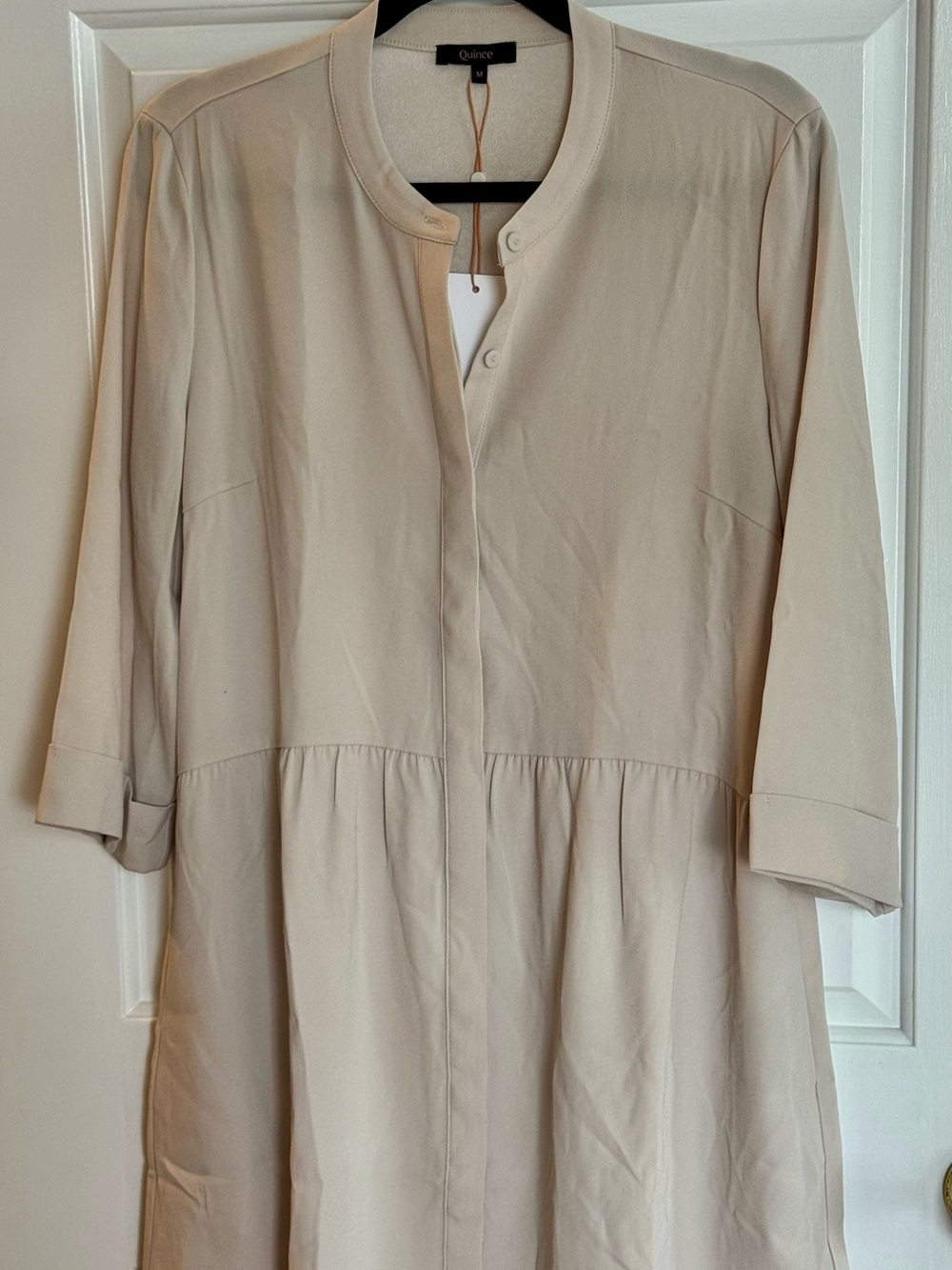 Quince Sand Tan Color Fluid Crepe Shirt Mini Dress Buyer Size M New with Tags